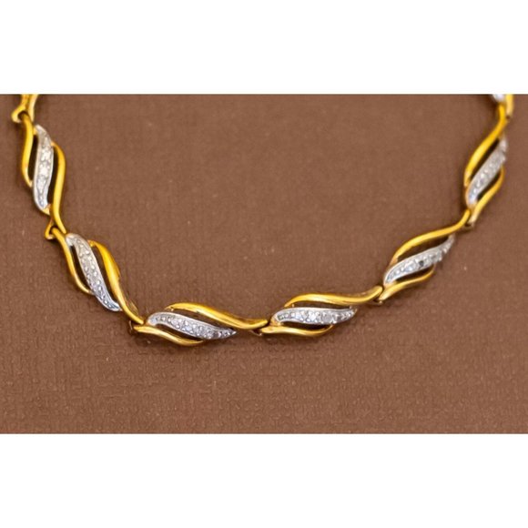 7 inch, Vintage Gold Tone Wavy Abstract Sterling Silver Bracelet - U23 - Picture 2 of 3